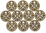10pc 19.5mm Floral Cutout Round Medallion Pendant, Antique Bronze