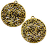 2pc 35mm Scrolled Heart Medallion Pendants, Antique Bronze
