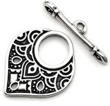23.5x20mm (24.5mm Bar) Brass Patterned Toggle Clasp, Antique Silver