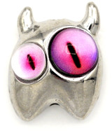 19x16mm Two-Eyed Monster Bead, Silver w/Pink & Purple Eyes