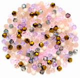 Approx. 190pc 4mm Crystal Bicone Beads, Pink Mix
