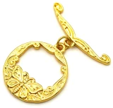 28x25mm (33mm Bar) Brass Butterfly Pattern Round Toggle Clasp, Gold