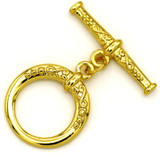 25x20mm (28mm Bar) Brass Heart Pattern Round Toggle Clasp, Gold
