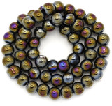 Approx. 11.5" Strand 6mm Glass Round Beads, Jet Black AB