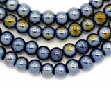 Approx. 11.5" Strand 6mm Glass Round Beads, Jet Black w/Metallic Iris