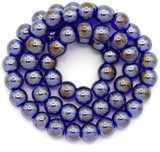 Approx. 11.5" Strand 6mm Glass Round Beads, Dark Sapphire AB