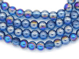 Approx. 11.5" Strand 6mm Glass Round Beads, Blue Zircon AB (See Photos for Variation)