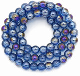 Approx. 11.5" Strand 6mm Glass Round Beads, Blue Zircon AB (See Photos for Variation)