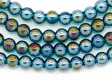 Approx. 14" Strand 6mm Glass Round Beads, Capri Blue AB (See Photos for Variation)