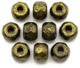 10pc 8x6mm Czech Fire-Polished Glass Faceted Pony Beads, Jet w/Gold Patina