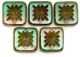 5pc 10mm Czech Table-Cut Glass Square Kiwi Beads, Light Amethyst & Blue Zircon w/Picasso