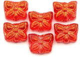6pc 9x7mm Czech Pressed Glass Butterfly Beads, Crystal Red w/Rose Gold Wash