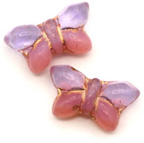 2pc 20x11mm Czech Pressed Glass Butterfly Beads, Alexandrite &  Pink Rose Opal w/Rose Gold Wash