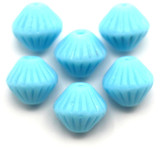 6pc 11x10mm Czech Pressed Glass Corrugated Bicone Beads, Matte Light Sky Blue