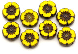 8pc 8mm Czech Table-Cut Glass Hawaiian Flower Beads, Opaque Yellow w/Picasso