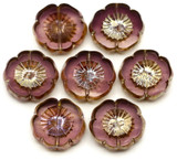 2pc 16mm Czech Table-Cut Glass Hawaiian Flower Beads, Transparent Light Amethyst w/Rembrandt