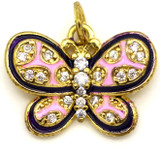 14x18mm Enameled Brass & Cubic Zirconia Butterfly Pendant, Pink/Gold