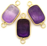 Approx. 25x11mm Amethyst Faceted Baroque Rectangle Link, Gold (See Photos for Variation)