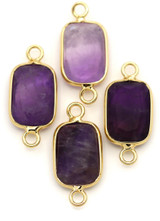 Approx. 25x11mm Amethyst Faceted Baroque Rectangle Link, Gold (See Photos for Variation)
