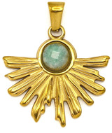 Approx. 25x26mm Stainless Steel & Amazonite Half Sunburst Pendant, Gold (See Photos for Variation)