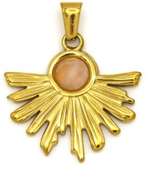 Approx. 25x26mm Stainless Steel & Peach Moonstone Half Sunburst Pendant, Gold (See Photos for Variation)