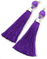 2pc Approx. 113x15mm Acrylic & Polyester Tassel Pendants w/Lobster Claw, Silver/Purple