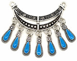 53x52mm Enameled Crescent Chandelier Pendant Link, Antique Silver & Blue