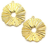 2pc 19x18mm Brass Rippled & Dotted Donut Pendants, Gold