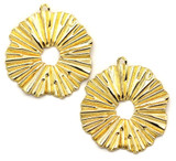 2pc 25x23mm Brass Rippled & Dotted Donut Pendants, Gold