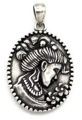 22x15.5mm Brass Detailed Cameo Oval Pendant, Antique Silver