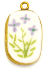 Approx. 28x15mm Porcelain Oval Floral Pendant, Gold/Purple/Green