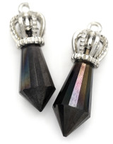 2pc Approx. 31x11mm Crown & Cut Glass Crystal Faceted Point Pendants, Crystal Shadow/Silver