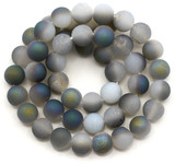 Approx. 15.5" Strand 8mm Druzy Agate (Coated) Beads, Matte White/Green Iris