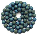 Approx. 15" Strand 6mm Druzy Agate (Coated) Round Beads, Matte Blue Green Iris