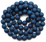Approx. 15" Strand 6mm Druzy Agate (Coated) Round Beads, Matte Metallic Blue