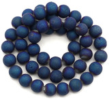 Approx. 15" Strand 8mm Druzy Agate (Coated) Round Beads, Matte Metallic Blue