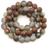 Approx. 15" Strand 8mm Druzy Agate (Coated) Round Beads, Matte White/ Vitrail