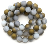 Approx. 15" Strand 8mm Druzy Agate (Coated) Round Beads, Matte White /Metallic Gold