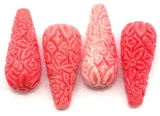 4pc 20x9mm Synthetic Coral (Man-Made) Teardrop Beads, Varied Pink