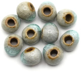 10pc 9x7mm Glazed Porcelain Semi-Round Beads, Crackled Aqua & Earthy Brown
