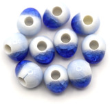 10pc 9x7mm Glazed Porcelain Semi-Round Beads, Crackled Periwinkle & White