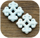 2pc Approx. 24mm Handmade Glazed Porcelain Quatrefoil Beads, Blue