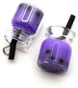 4pc 17x11mm Resin Boba Bubble Tea Drink Pendants, Taro Milk Tea