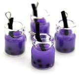 4pc 17x11mm Resin Boba Bubble Tea Drink Pendants, Taro Milk Tea