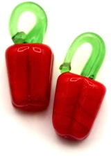 2pc Approx. 23x10mm Lampwork Glass Red Pepper Drops