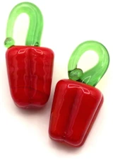 2pc Approx. 23x10mm Lampwork Glass Red Pepper Drops
