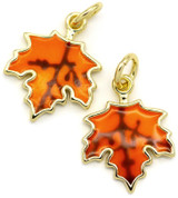 15x12mm Enameled Brass Leaf Charms, Gold & Orange