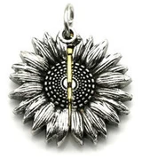 30mm Sunflower Pendant w/Hidden Message "YOU ARE MY Sunshine", Antique Silver