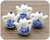RANDOM PICK: 1pc Porcelain Teapot Charm, White & Blue (Random Design)