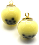 2pc 20x16mm Glass & Resin Round Boba Tea Charms, Antique Gold/Banana